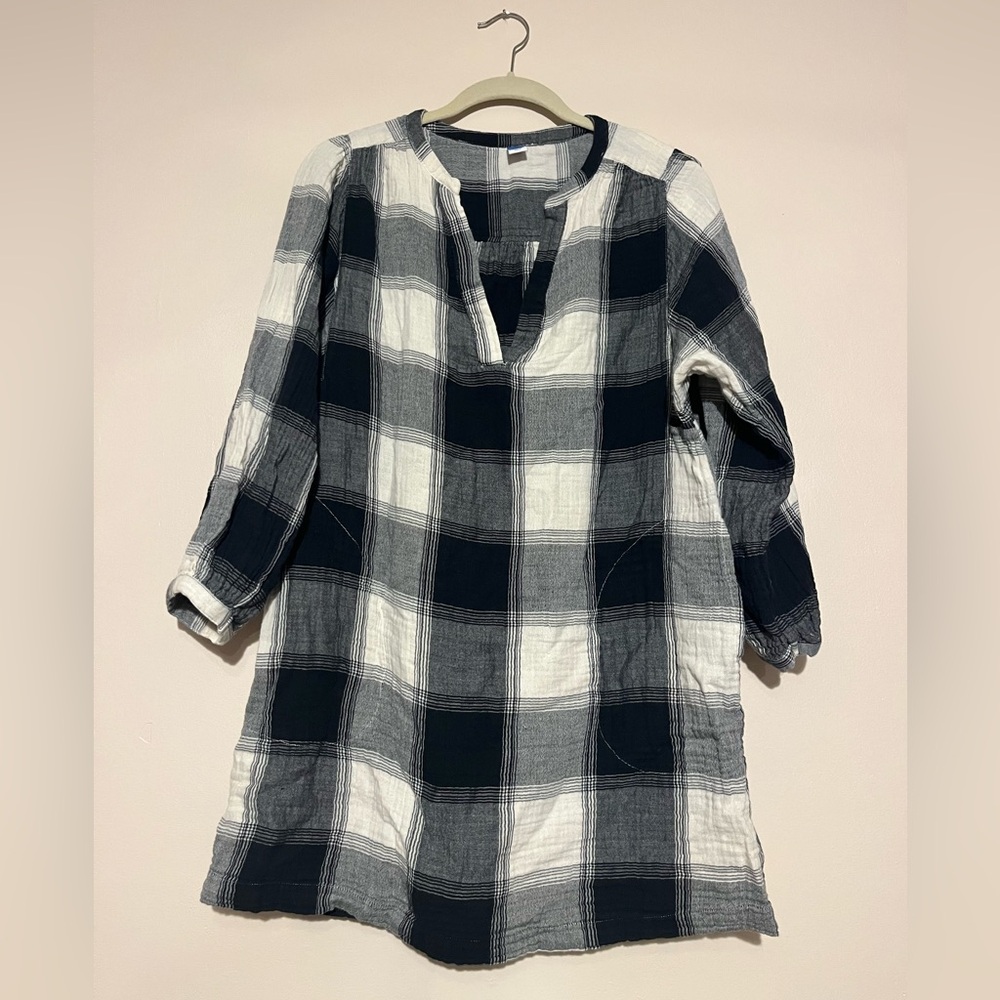 Black & Cream Plaid Tunic Dress with pockets